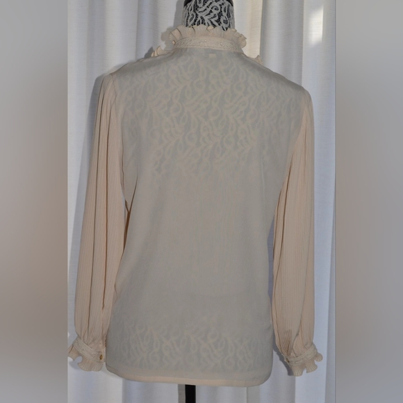 Vintage Ruffle Blouse Ivory JOLIE MADAME 1970s - Picture 3 of 4